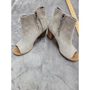 TOMS Majorca Grey Suede Peep Toe‎ Block Heel zip up Bootie Size Women's 7.5